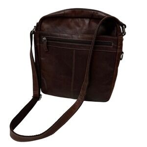 Jack Georges Brown Leather Slim Crossbody Messenger Bag Zip Top Adjustable Strap